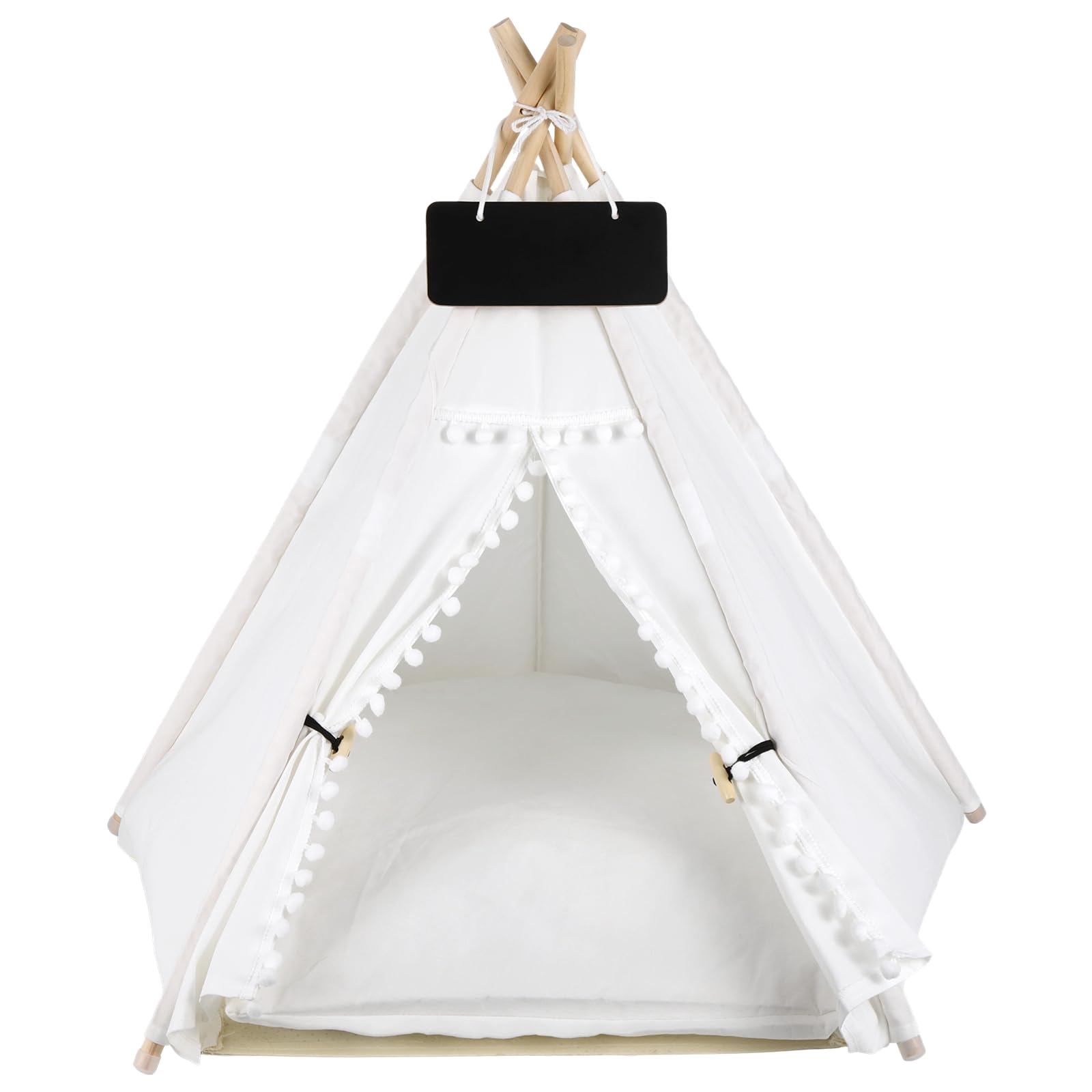 Pet Teepee for Cats Dogs - 20 x20 x 24in Cat Teepee with Thick Cushion for Cats Dogs Rabbits, Washable Dog Tent with Blackboard, Indoor Pet House for Puppies, White