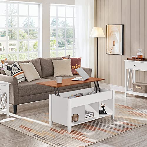 Yaheetech Coffee Table, 41In Lift Top Coffee Table, Wooden Dining Center Table With Hidden Compartment & Open Storage Shelf For Living Room Reception, White/Oak #TOP3