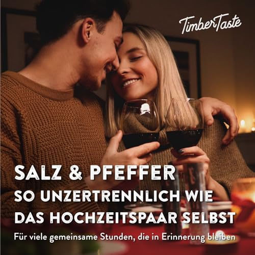 TIMBER TASTE® Salz & Pfeffer Hochzeitsgeschenk Set - Edles Geschenk für das Brautpaar mit Perlensalz & Schwarzer Pfeffer - Personalisiertes Hochzeitsgeschenk - Kleine Aufmerksamkeit zur Hochzeit Set