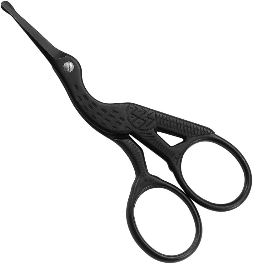 LIVINGO3.5" Rounded Tip Vintage Stork Scissors, Professional Stainless Steel with Black Titanium Coated, Cuticle Pedicure Beauty Grooming Scissors for Eyebrow, Facial Hair, Dry Skin, Nose Hair