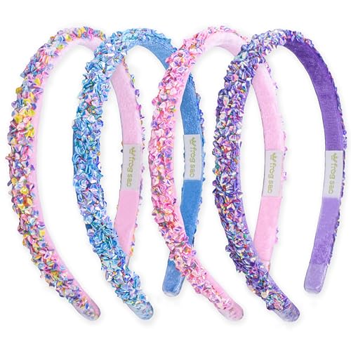 FROG SAC 4 Thin Headbands for Girls - Sequin Headband Set for Kids Sprinkle Hair Bands for Children Cute Sparkly Glitter Girl Non Slip Headband Toddler Hair Accessories (Multicolor Sequin Kids)