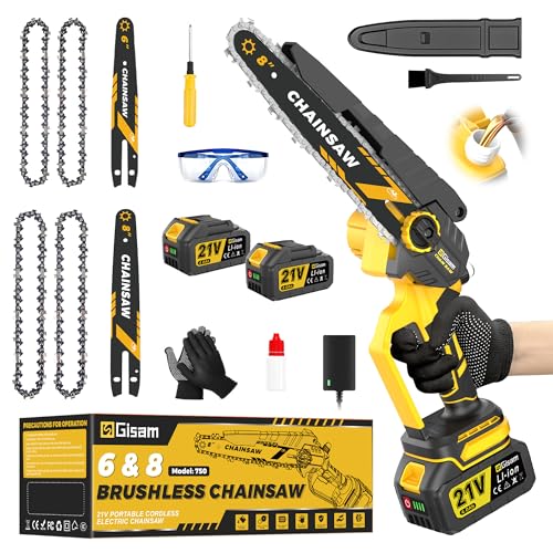 Mini Chainsaw Cordless, 6&8-Inch Chainsaw with 1400W Brushless Motor (Compatible with Makita 18V Batteries), 2×4.0mAh Batteries, Auto Oiler & Tool-Free Chain Tensioner for Branch, Wood & Tree Cutting
