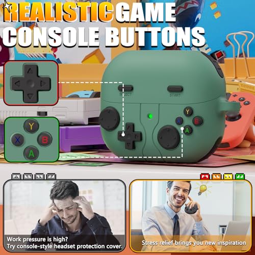 Image of Game Case for Samsung Galaxy Buds 3 FE(2025) & Galaxy Buds 3 Pro Case(2024),Silicone Classic Game Player Design with 3D Button Case Cover for Buds Pro 3 for Men with Cleaner Kit-Cedar Green