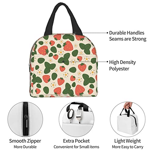 Lunch Bag Cute Strawberry White Flower Insulated Lunch Box Reusable Lunch Bags Meal Portable Container Tote For Men Women Work Travel Picnic #TOP6