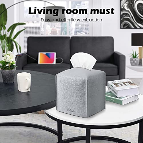 Tissue Box Cover, Tclouda, Modern Pu Leather Square Tissue Box Holder For Creative Decorative, 2 Pack, Ideal For Bathrooms/Office/Car/Nightstand/Outdoor Tent/Dining Table, 5"X5"X5", Double Gray #TOP2