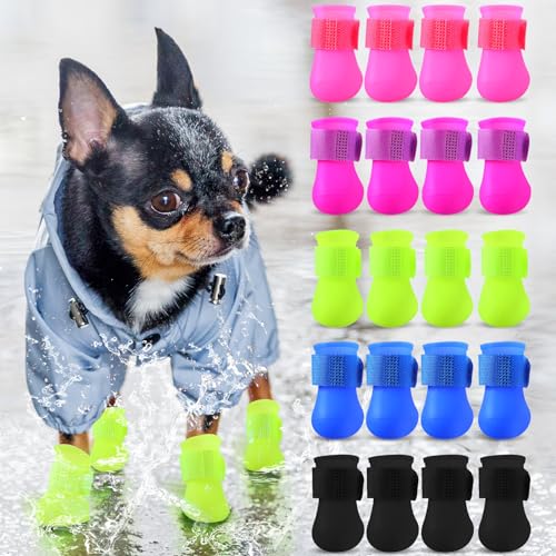Locmeo 5 Pairs Waterproof Dog Shoes Puppy Dog Rain Shoes PVC Anti Slip Dog Rain Boots for Small Dogs Paws Cover Rain Boots for Dogs Indoor Outdoor Walking, 5 Colors