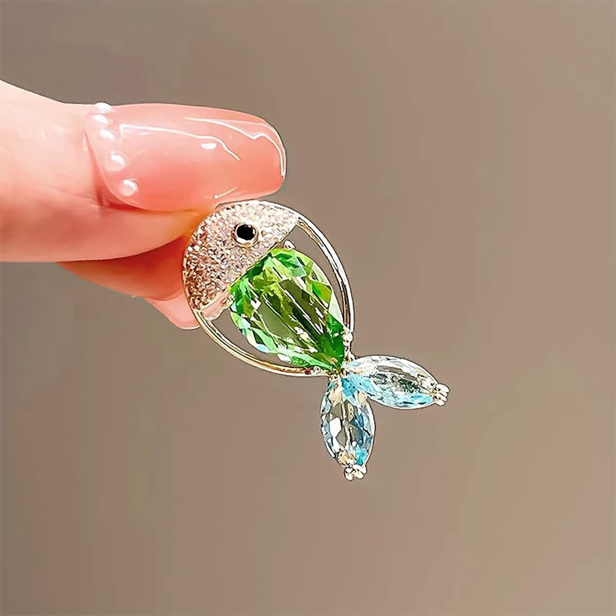 Small Fish CZ Brooch Pin for Women Rhinestone Cluster Colorful Crystal Cute Gold-Toned Animal Pet Brooches Lapel Pins Badge Dress Accessories Green Blue Crafts Holiday Christmas Jewelry - Image 5