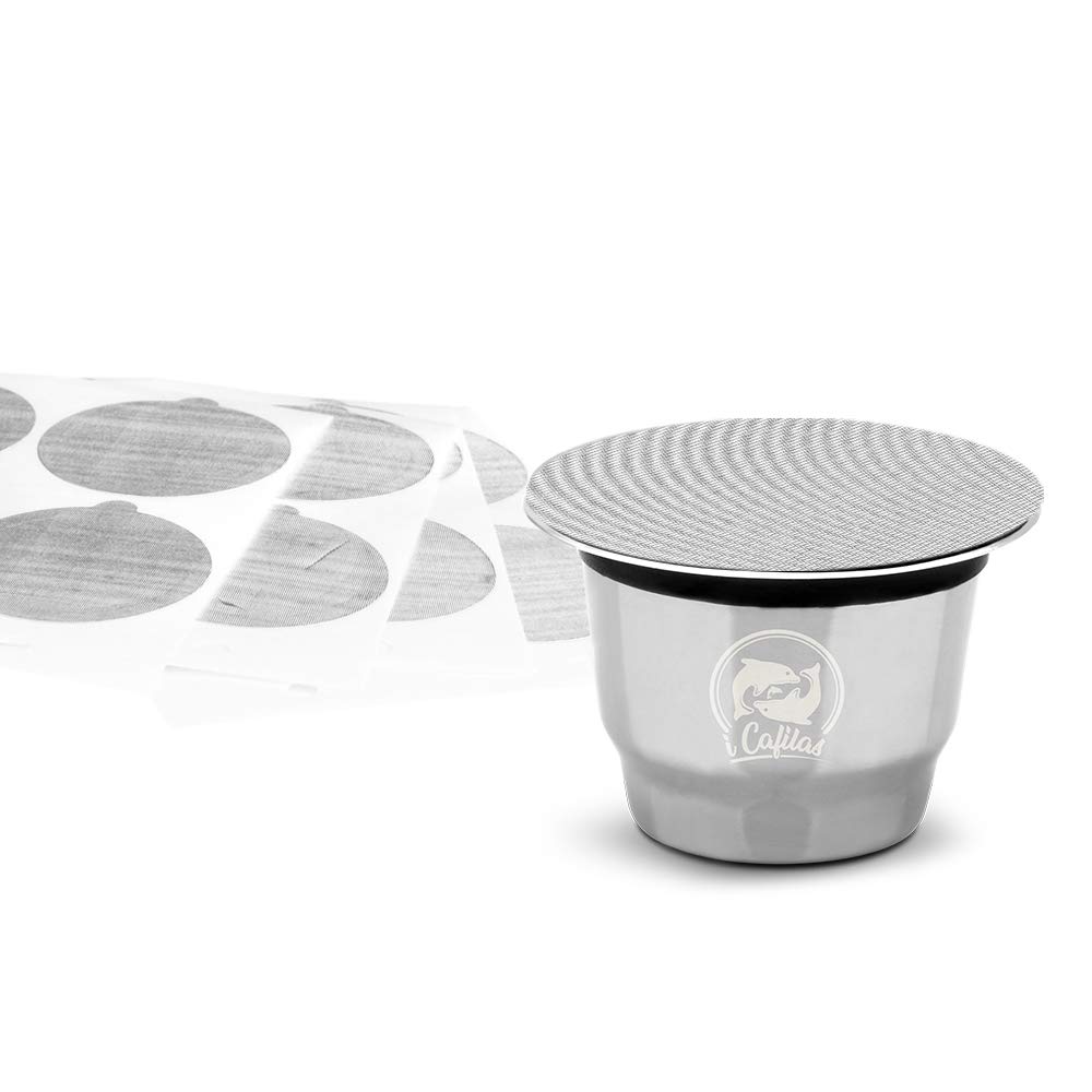 Coffee Refillable Capsules Pod Stainless Steel Resuable Competiable with Original line Brewers (Not ALL) & self Adhesive Aluminum Coffee Lids 24pack