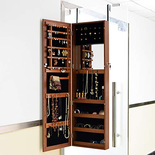 Organizedlife Oak Mirrored Jewelry Cabinet Case With Lock Wall/Door Mount #TOP3