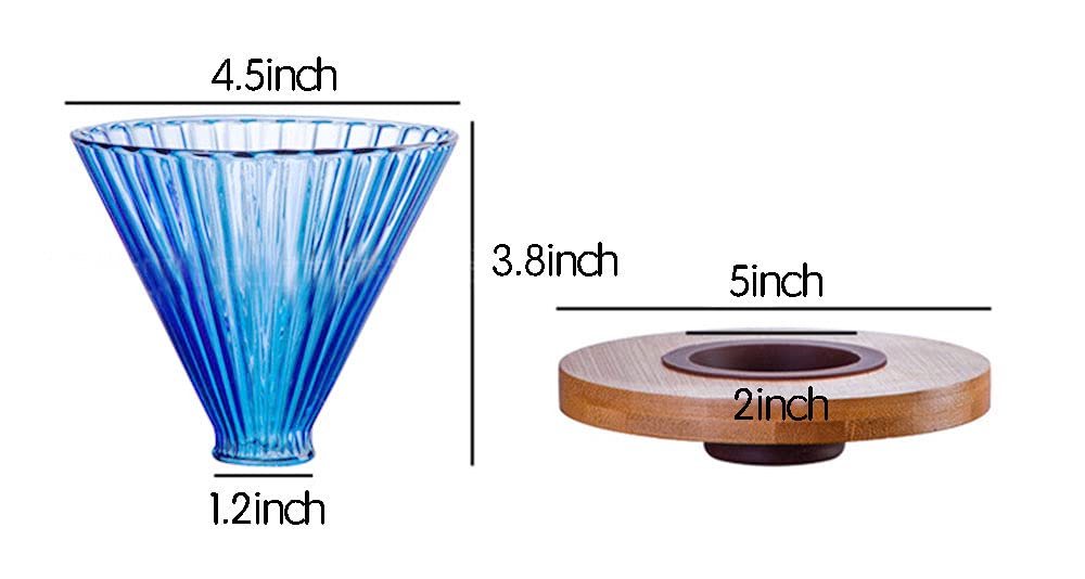 Mozacona Embossed Glass Pour Over Coffee Filter,Coffee Dripper with Wooden Pad