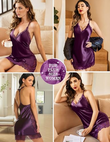 Avidlove ALL005634_WR_L Women Lingerie Satin Lace Chemise Nightgown Sexy Full Slips Sleepwear thumb #3