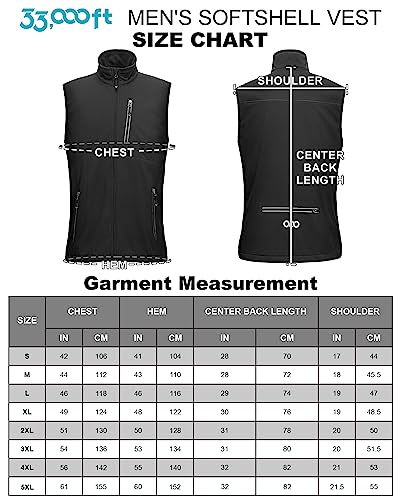 33,000ft Leichte Softshell Weste für Herren, Wasserdichte Winddichte Laufweste, Atmungsaktive Vest Gilet Ärmellose Jacke für Radfahren, Laufen, Wandern, Golf, Arbeit Schwarz M