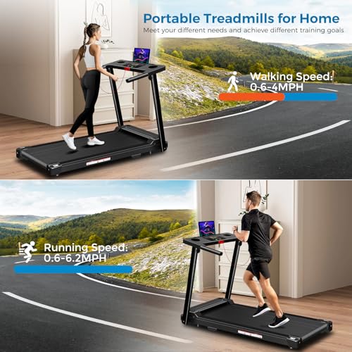Image of Treadmill with Handles, 2026 Upgraded Small Treadmills Home, Portable Electric Treadmills for Home 300 lbs Capacity,Walking Pad Treadmill,Lightweight Foldable Walking Pad,LED Display(Black)