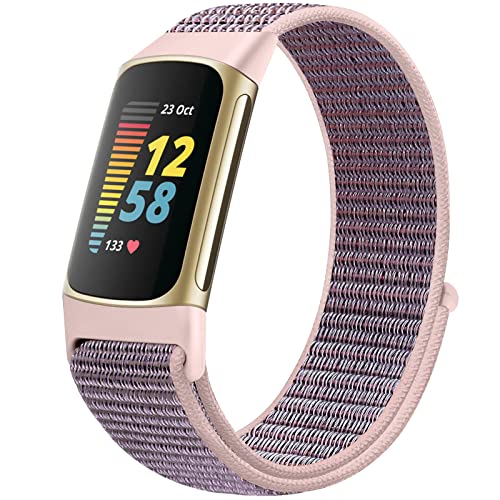 Runostrich Nylon Armband Kompatibel mit Fitbit Charge 5 Armband Ersatz Nylon Sport Loop Uhrenarmband für Fitbit Charge 5 Damen Herren Cover