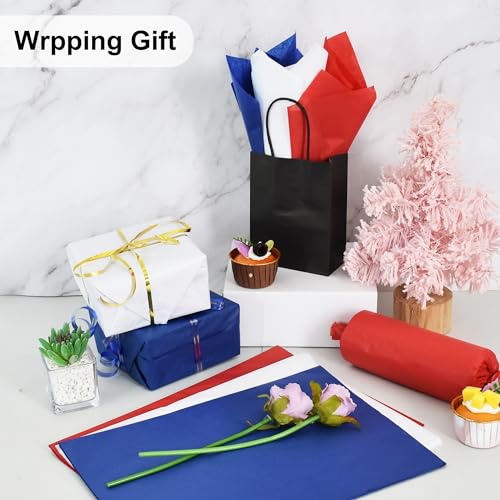 Image of BEISHIDA 100 Sheets White Blue Red Tissue Paper Bulk, Wrapping Tissue Paper for Gift Bags, 14 x 20 Inch Gift Wrap for Independence Day Birthday Wedding Graduation DIY Crafts Holiday Flowers