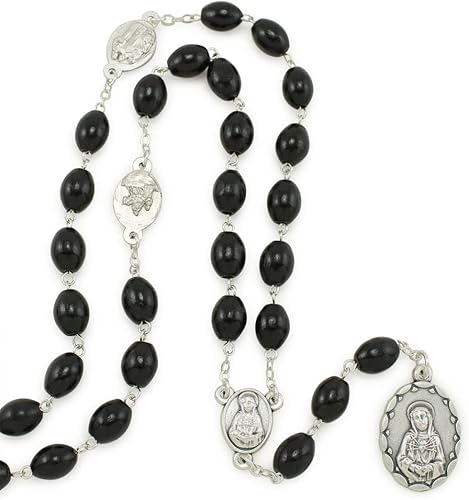 Miniatura 3 de Seven Sorrows of Mary Rosario Chaplet Oval Negro Cuentas de madera y bolsa de rosario a juego - Rosario servito