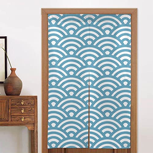 のれん 目隠し ロング 暖簾 和柄 青海波文様 和風のれん 86 x 143cm 間仕切りカーテン 遮光のれん おしゃれ シェードカーテン つっぱりカーテン キッチン 出入り口 飾り物 和室 洋室 飲食店 部屋飾り