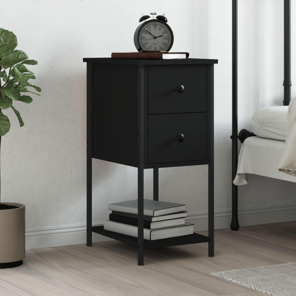 Table de chevet noir 32x42x70 cm en bois et fer forgé avec tiroir