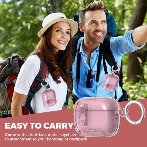 Image of Compatible with Airpods Pro 3 Case Clear with Lock Phone Stand, Soft TPU Magnetic Automatic Lock Apple AirPods Pro 3rd Generation Protective Cover Skin Women Men + Cleaning Kit for iPod Pro3 Case Pink