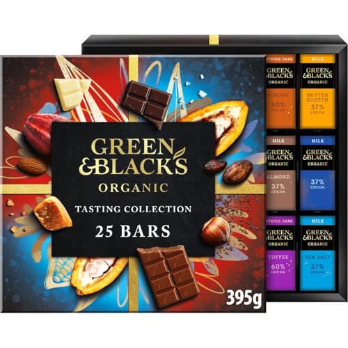 Green & Black's Organic Tasting Collection, Box of 25 Assorted Miniature Chocolate Bars, 360 g (Pack of 1)