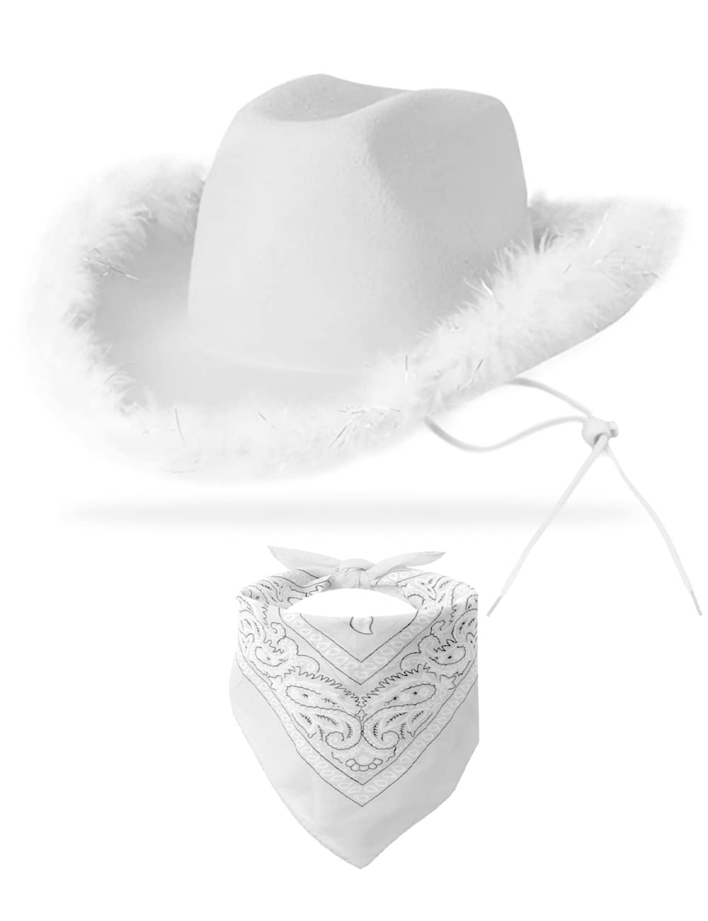 YBHOMINE Sombrero de vaquero con bandana, sombrero de vaquera boa de plumas para mujeres y hombres, despedida de soltera, disfraz de Halloween