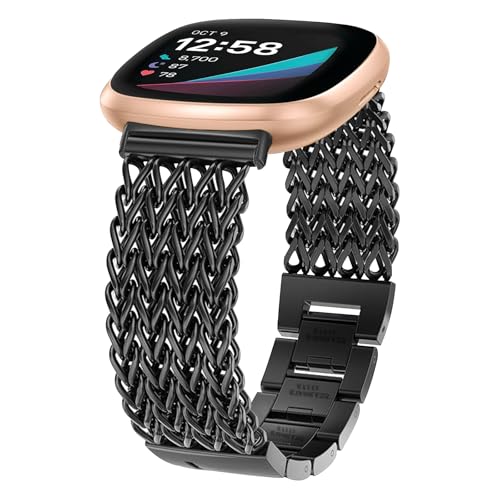 Alociaga^oh Fitbit Versa 4/Sense 2/Versa 3/Sensep 22mm hbV[XeXX`[`F[Xgbv fUCi[Xgoh (ubN)