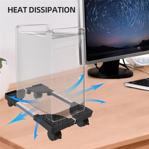 Soporte de CPU ajustable con ruedas para torre PC, móvil, para debajo del escritorio, blanco miniatura 6