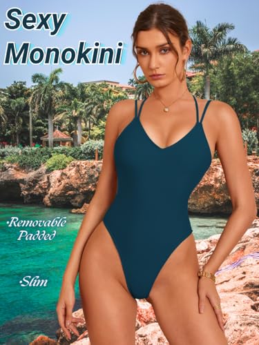 Image of ShawGobow Sexy Swimsuit for Women,Backless Scrunch Butt High Cut Monokini,One Piece Cheeky Bathing Suit Beach Pool Party
