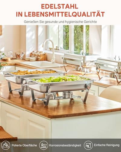 Wilprep Chafing Dish Speisewärmer 9L 2pcs Edelstahl Warmhaltebehälter Wärmebehälter Edelstahl Buffet-Set für Catering Buffet und Party (Silber - 2 Set) – Bild 7