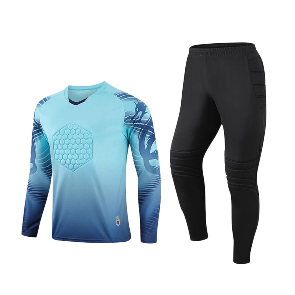 Set Conjunto Equipaciones Portero Hombre Camiseta de Manga Larga Pantalones Largos de Portero Traje de Entrenamiento 2 Piezas para Fútbol Rugby Baloncesto