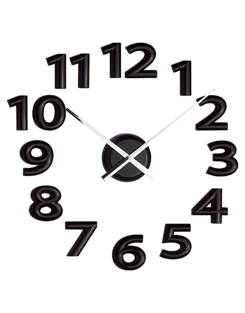 Reloj de pared adhesivo negro con números