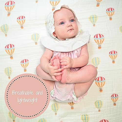 Image of LollyBanks Baby Blankets 2 Pack, 100% Cotton Soft Muslin Swaddle Blanket for Boys and Girls, 47 x 47 Inches Lightweight and Breathable Newborn Receiving Blankets, Registry (Hot Ballons and Blue)