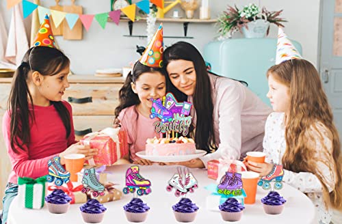 Roller Skate Cake Topper 80S Retro Happy Birthday Cake Decorations Colorful Rolling Skate Cupcake Toppers Birthday Party Supplies For Roller Skate Party Decorations #TOP3