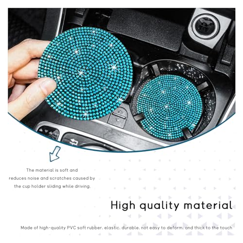 Image of Ziciner 2 Pack Bling Car Cup Holder Coaster, Anti-Slip Auto Insert Coaster with Start Stop Button Cover, Universal Shiny Crystal Vehicle Interior Accessories for Women and Girls (Light Blue)