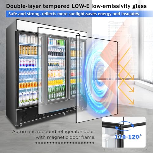 Commercial Beverage Refrigerator with 3 Glass Doors 56 Cu.ft Display Merchandiser Cooler Bar Black Drink Fridge for Convenience Stores, Supermarkets,Bars,Offices - Image 6