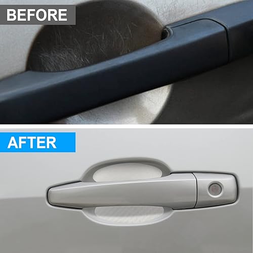 Miniatura 6 de 4 calcomanías para manija de puerta de automóvil, película protectora de fibra de carbono contra arañazos, protector de cuenco de puerta de