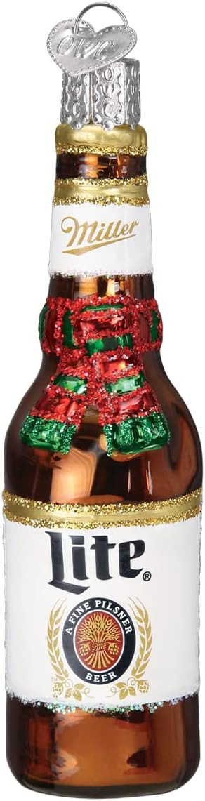 Old World Christmas Holiday Miller Lite Beer Bottle Glass Blown Ornament for Christmas Tree, Handcrafted Holiday Decoration, Beer Collection