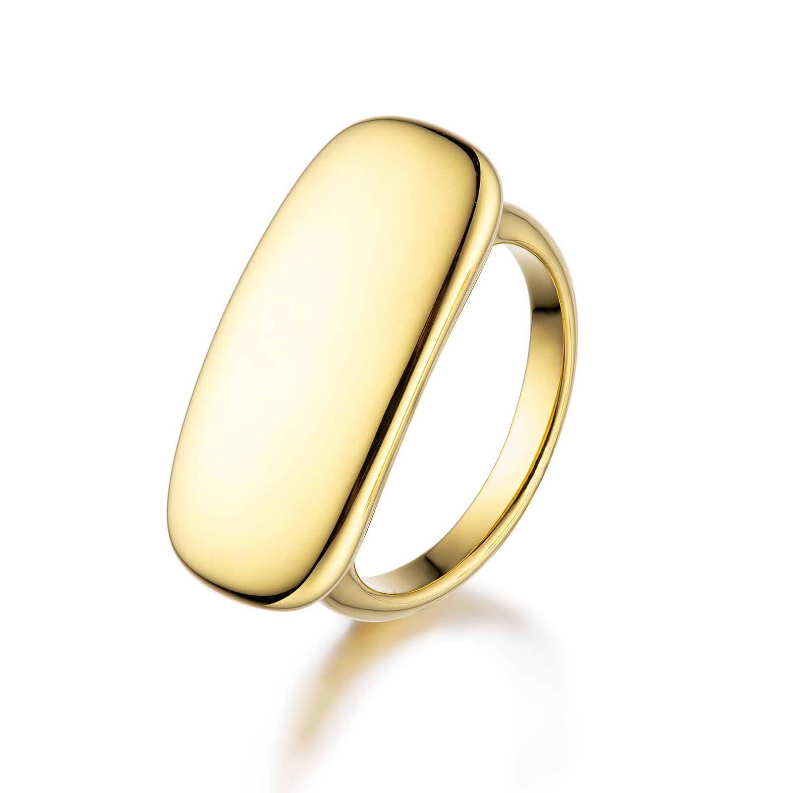 AiliFe Women Big Gold Square Rings, 14K Real Yellow Gold Plated Wide Stacking Rings for Men and Teenager