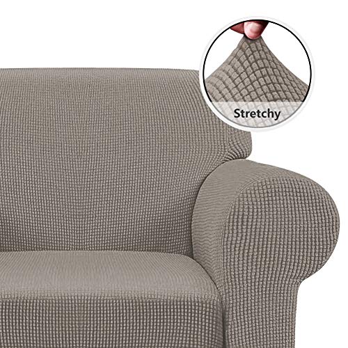 Icover Sofa Slipcover, Multiple Size One Piece High Stretch Couch Cover, Machine Washable Spandex Jacquard Fabric, Bottom Elastic Non-Slip Easy To Install, Single Sofa, Taupe #TOP1