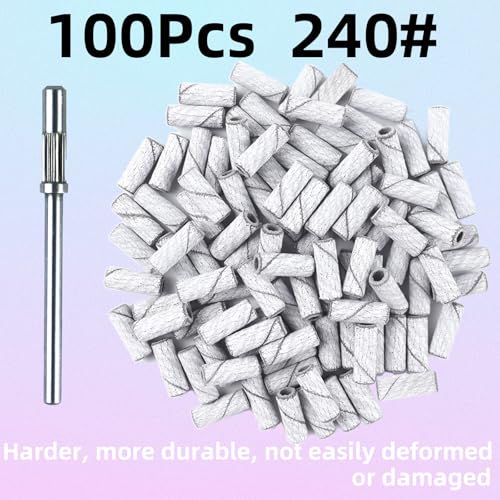 100 Pcs 240 Grit White Small Sanding Bands Nail Drill Bit,Nail Drill Bits,Extreme Fine Grit mini Sanding Band,Nail Bits,Upgrade 3.1mm Mandrel Bits,Professional Nail Drill Bit for Acrylic Nails by TKYZMS - Image 5