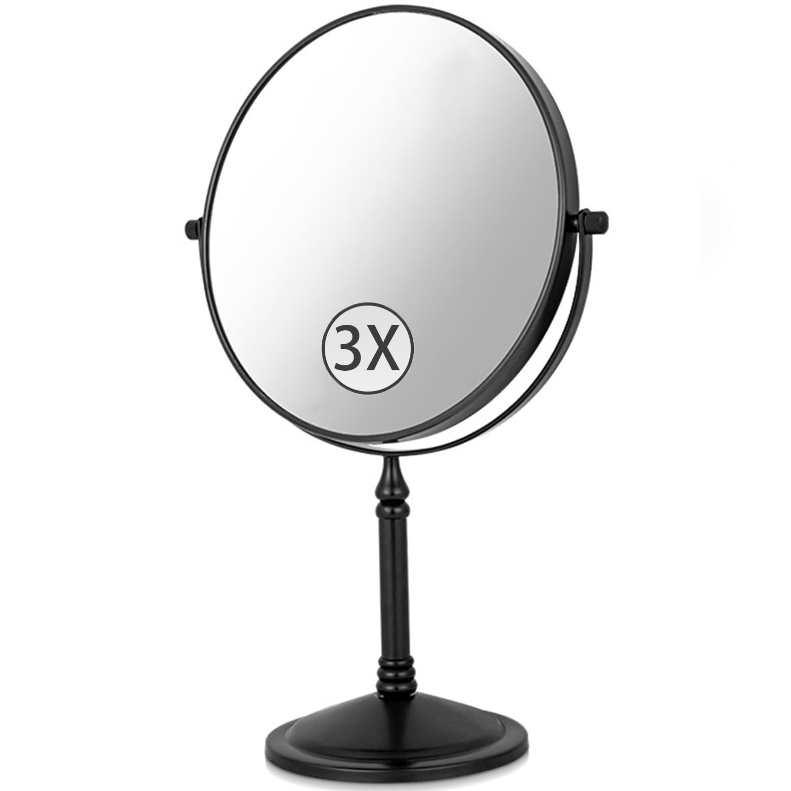 SXFSDOU 6" Standing Magnifying Makeup Mirrors, 360° Swivel Desktop Double Sided Vanity Mirrors with Stand for Bathroom,Black,3X