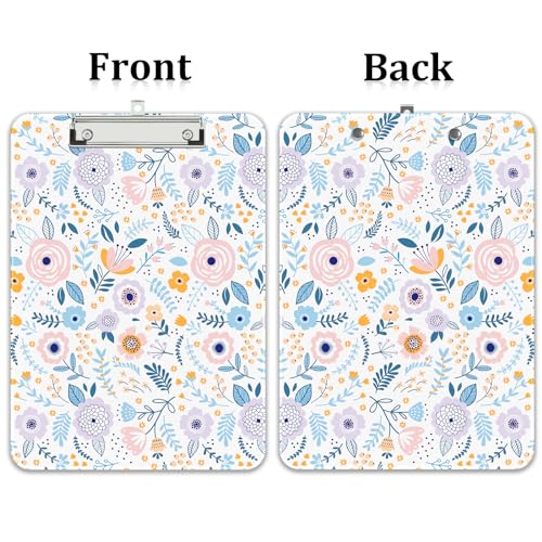 Rimilak Plastic Clipboards with Metal Clip, A4 Letter Size 9 x 12.5 in, Office Decorative for Students Women Men and Kids, Cute Custom Pattern, Purple Flower