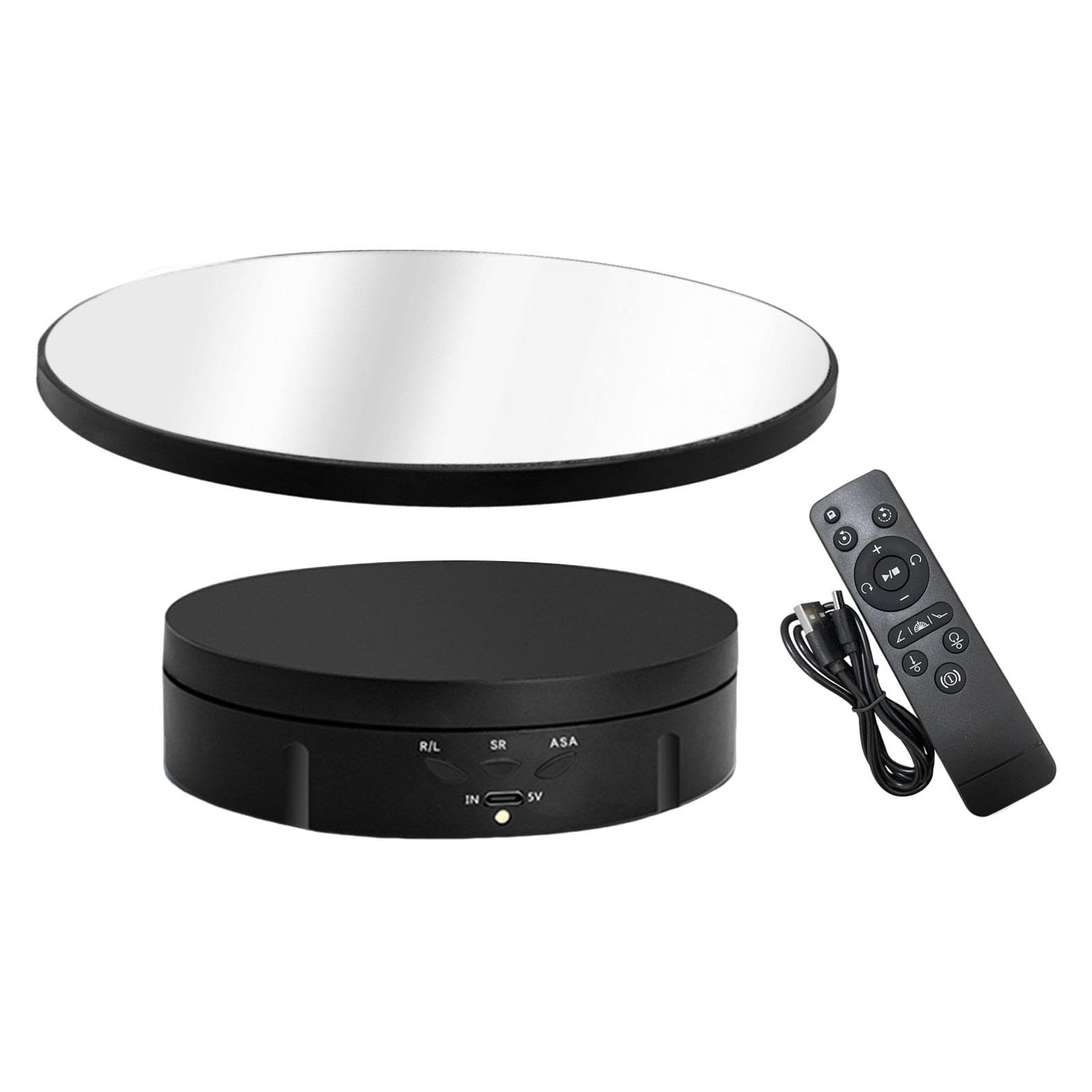 Soporte de Exhibición Giratorio Eléctrico con Espejo, Control Remoto, ángulo Ajustable, Giratoria para Exhibir Joyas Y Relojes, Adecuado Pa, Negro, Individual