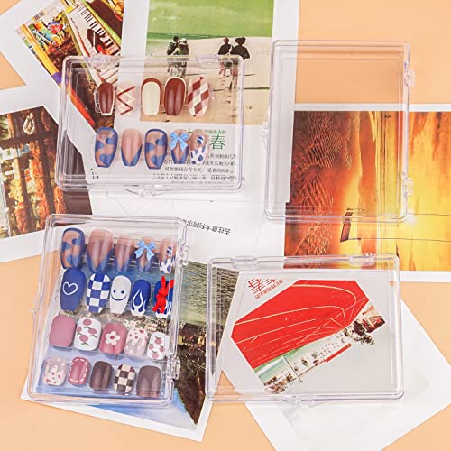 Press On Nail Storage Box, 3.9x2.9x0.7 inch Clear Empty Press On Nail Packing Box Artificial Nail Display Organizer Case with Transparent Tape Nail Tips Display Holder (Box Only) (24PCS)