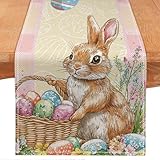 Easter Table Runner,Bunny Rabbit Watercolor Easter Eggs Flower Table Runners,Easter Spring Summer Party Decorations and Supplies for Table Home Kitchen (13' x 72', Rabbit Easter Egg 02)