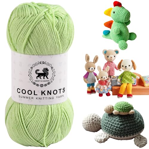 Image of NESTNHAVEN Cool Knots, Hand Knitting Yarn (1 Ball 100g) - Luxury Yarn for Crochet, Amigurumi, Embroidery, Toys, Garments, Flowers and Hobby Projects (Green)