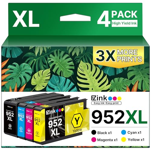E-Z Ink 952XL Ink Cartridges Combo Pack 4 Pack Compatible for HP 952 XL 952XL Ink Cartridge Latest Upgrade to Use with HP Officejet Pro 8710 7740 8720 8210 8715 8740 8725 (Black Cyan Magenta Yellow)