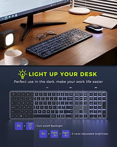 Wireless Keyboard and Mouse, seenda Backlit Wireless Keyboard and Mouse Set, Full Size Rechargeable Keyboard and Mouse for Windows/Computer/PC/Laptop - UK Layout, Space Grey
