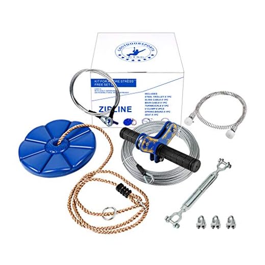 CTSC 75 Foot Zipline Kit with Stainless Steel Spring Brake and Seat, Ziplines for Backyards, Bring Colorful Fun and Enjoyment with The Most Complete Accessories Zip line(Up to 250lb) (Blue)