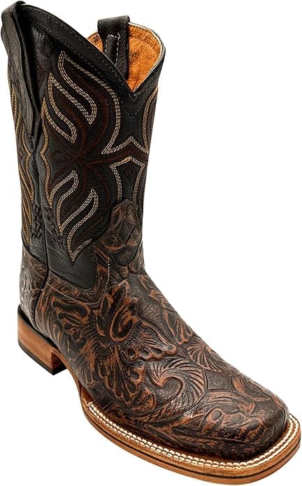 Men's Genuine Leather Handtooled Cincelado Square Toe Dress Cowboy Western Boots